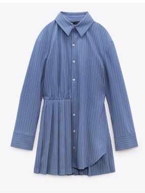 Zara Blue Pinstripe Mini Shirt Dress